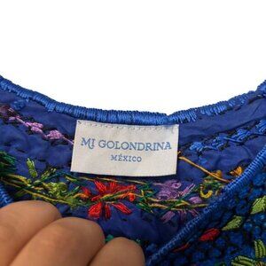 Mi Golondrina Blue Embroidered Crochet Beach Poncho Coverup Blouse One Size